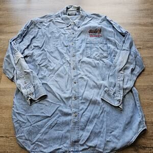 BUDWEISER Denim Cotton Button Down Men 2XL Long Sleeve Shirt Rivers End Beer